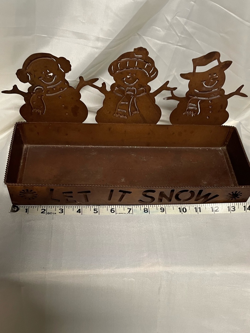 Let It Snow Metal Snowman Centerpiece - Rust Brown